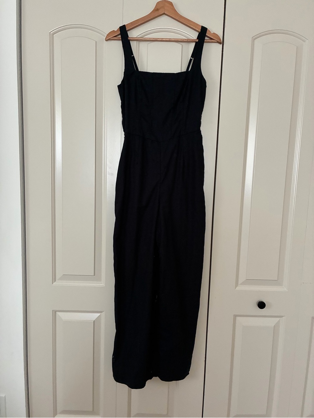 Abercrombie & Fitch Black Linen Jumpsuit with Square Neckline